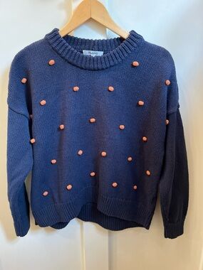 Madewell Navy Blue Pom Pom Dot Crewneck Sweater Size Medium
